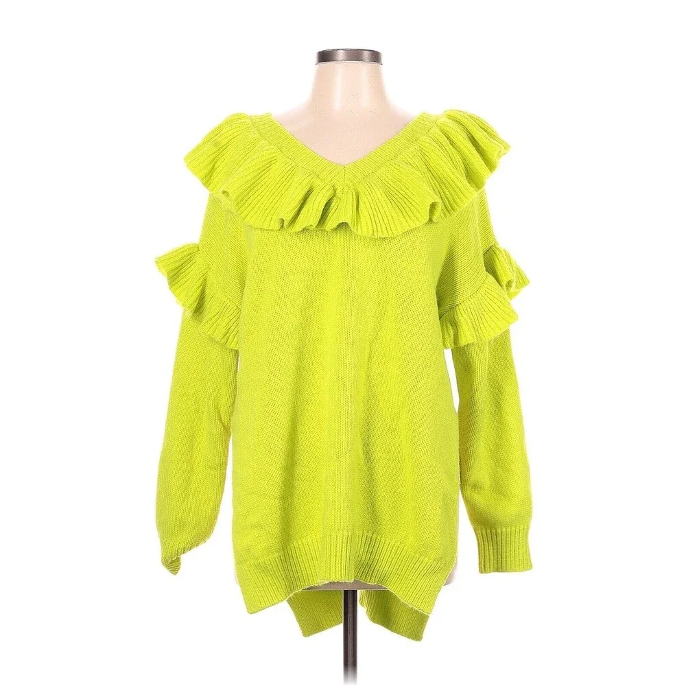 ZARA Florescent Lime Ruffled Knit Sweater - XS-S